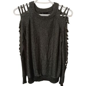 Forever 21‎ Women's Cut Out Cold Shoulder Metallic Gunmetal Sweater Top Size  S